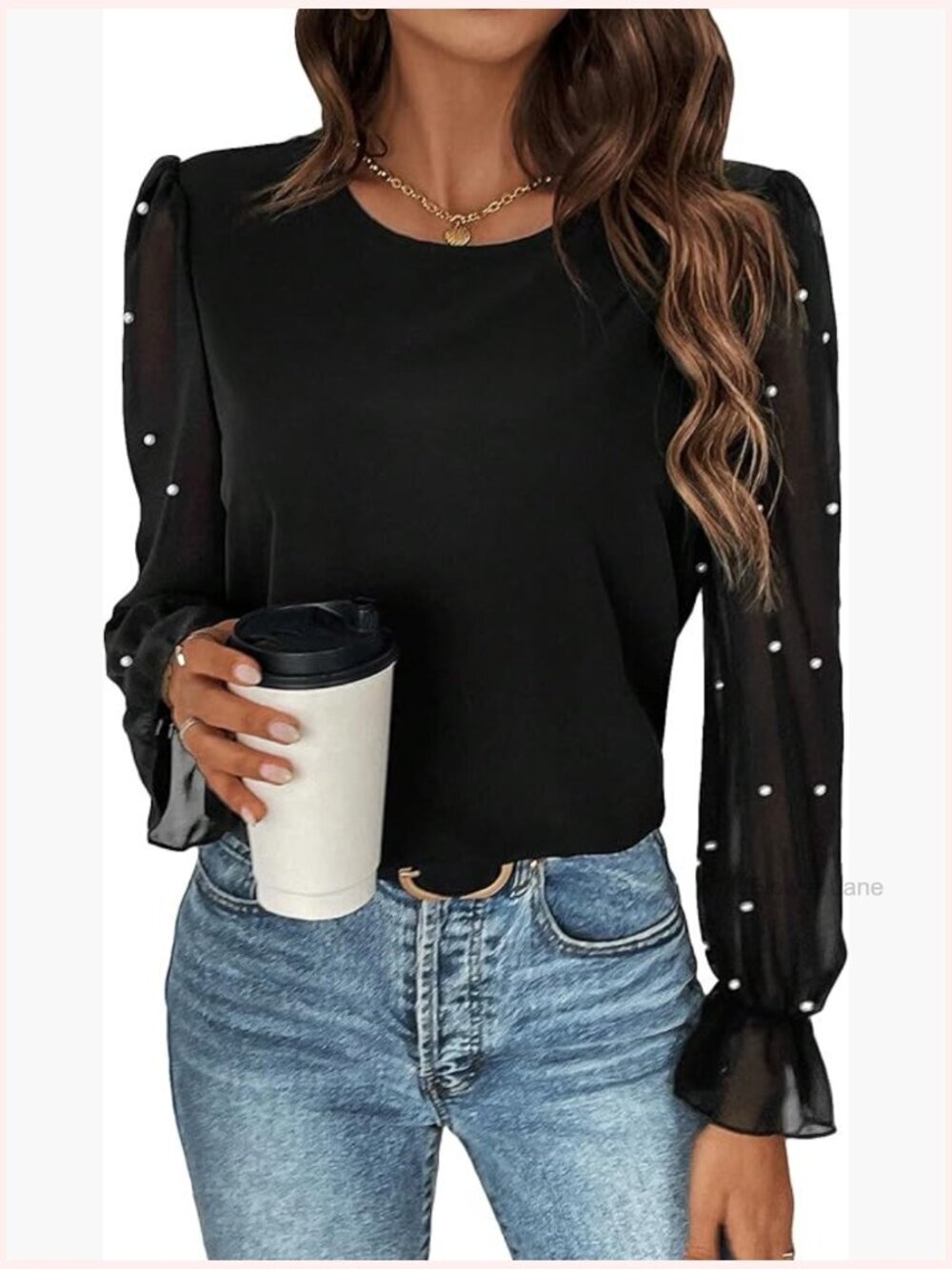 Pearl Sheer Long Sleeve Blouse Dressy Casual Mesh Office Top